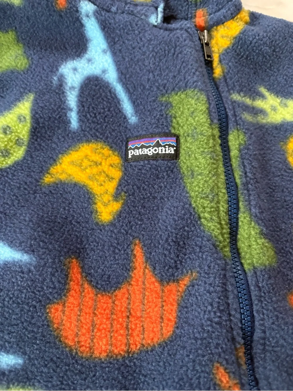 Patagonia Navy Fleece One-Piece with Multicolor Animal Print